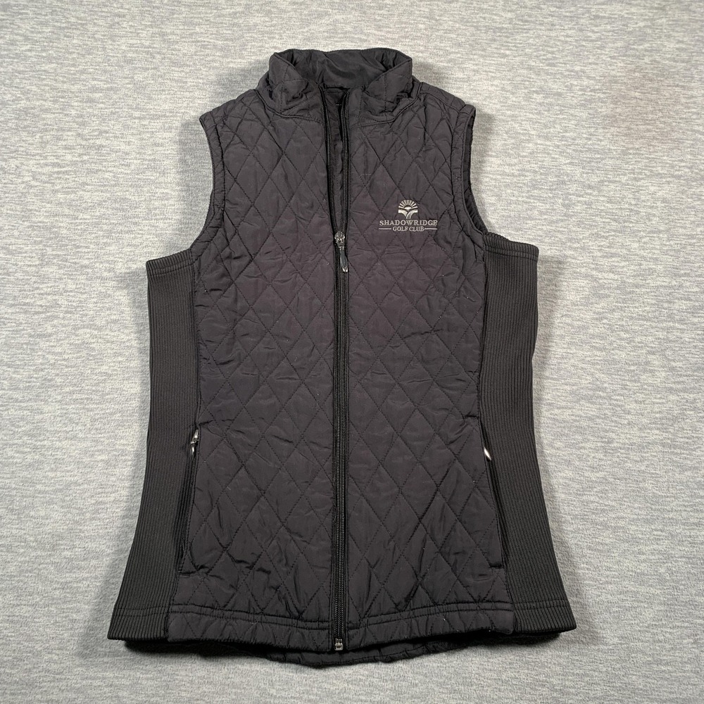 Straight Down Vest Womens XS Black Quilted Full Zip Shadowridge‎ Golf Club Logo